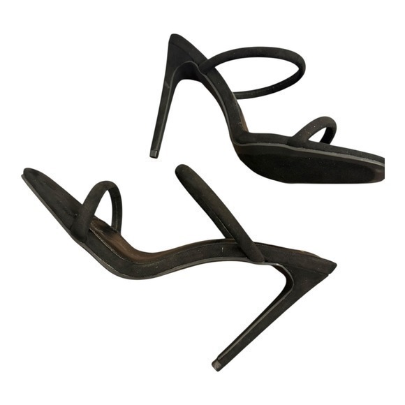 NIB Lulus Theyaa Black Faux Suede Square Toe High Heel Sandals Size 8 - Picture 6 of 9